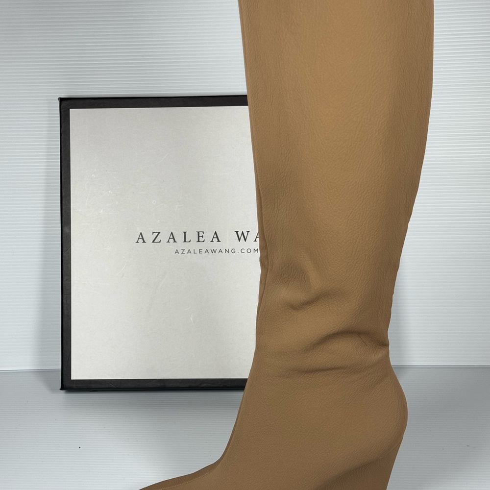 Azalea Wang Erwin Tan Knee High Wedge Boots Pointed Toe Tall Boot multiple sizes - Picture 4 of 5